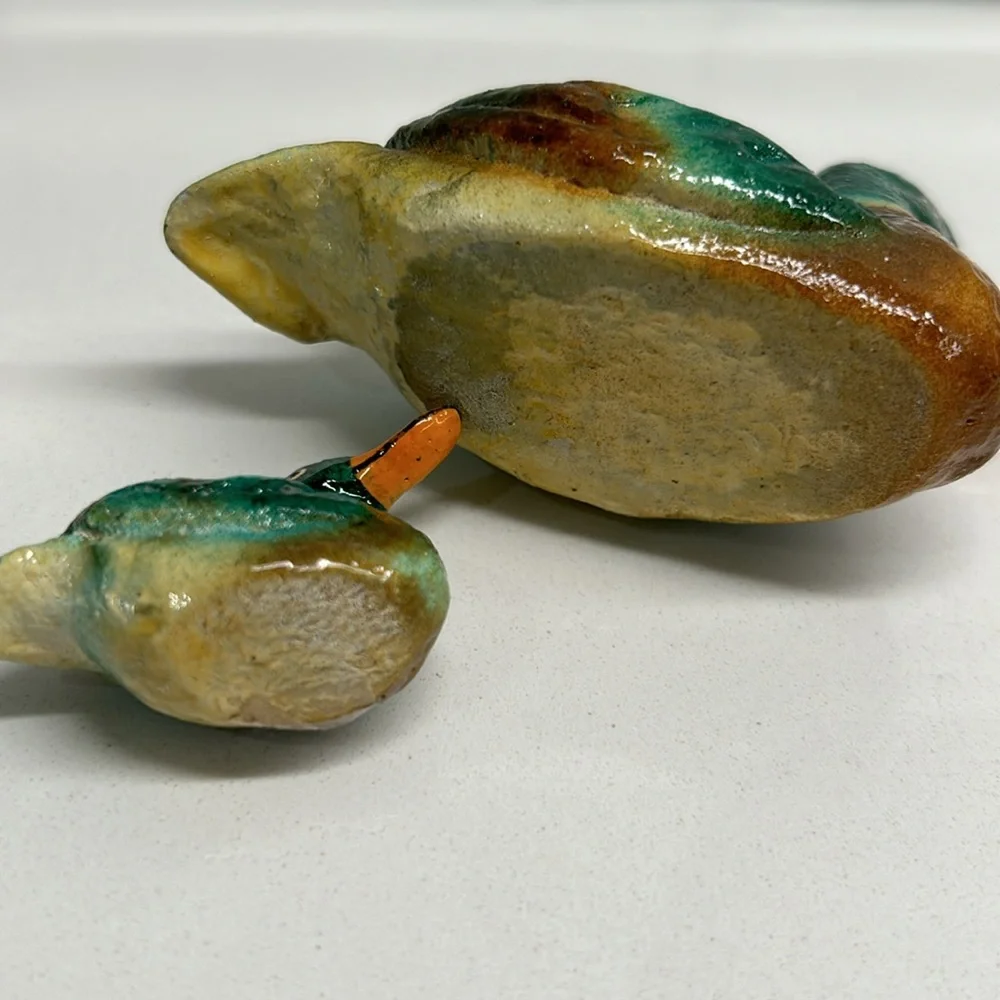 💕 Vintage Paper Mache Mallard Duck Small Figures Set Of Two - Picture 5 of 10